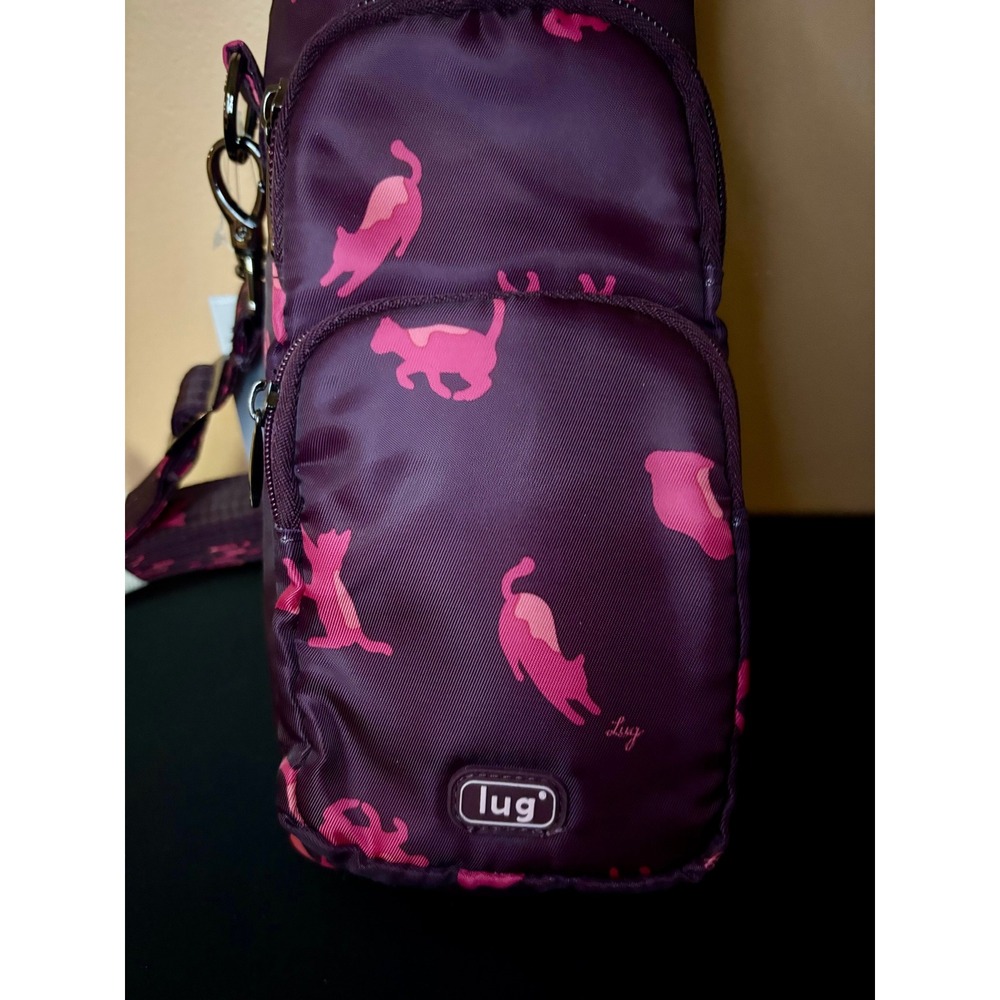 New Lug Huggie Water Bottle Holder Crossbody Bag Purple Cat-Astravaganza Print - Picture 8 of 9